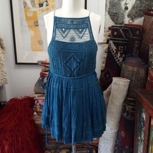 Free People Bohemian Teal Lace Mini Dress